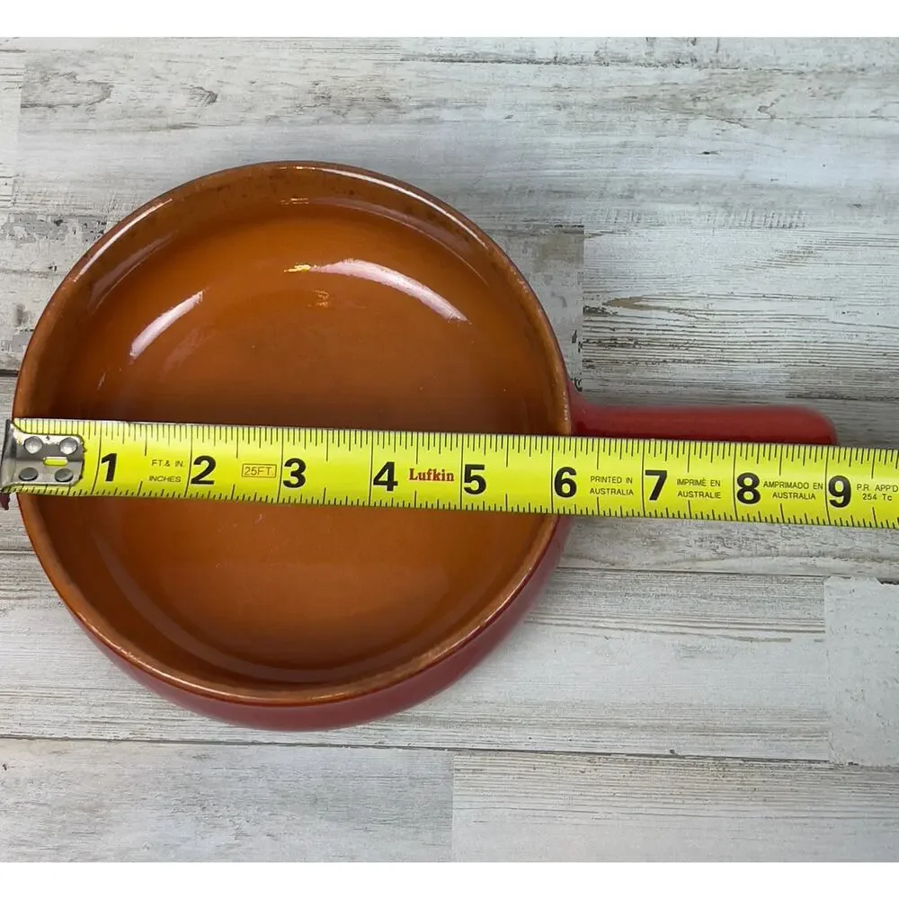 Vintage Italian Stoneware Handled Soup Bowl Red Glazed Crock 6” Made in Italy - Picture 6 of 7